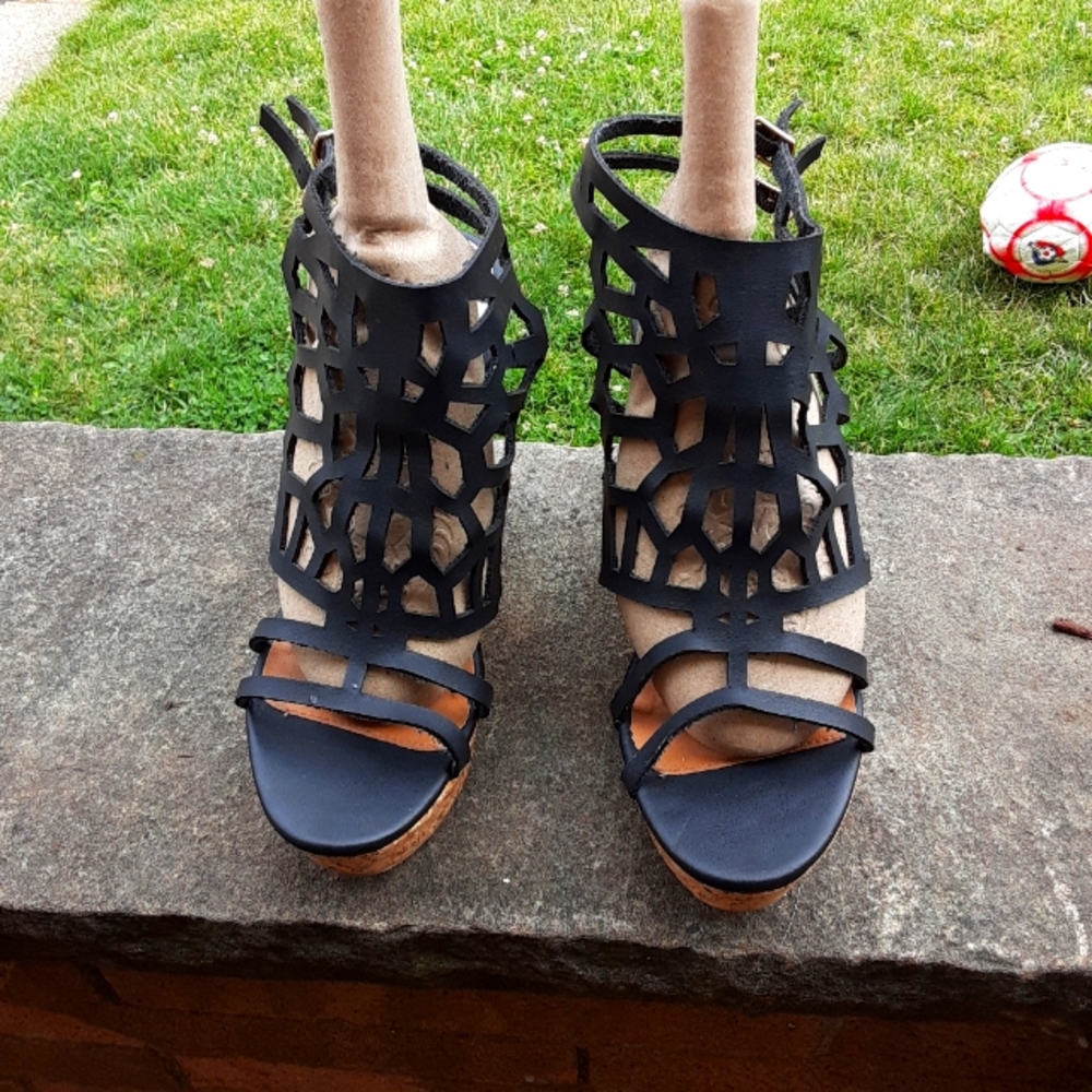 Black open toe wedge sandals